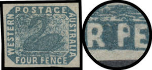FOUR PENCE - IMPERFORATE: 4d slate-blue SG 3c with Small Head of 'P' of 'PENCE' SG 3r [R9/15], good even margins, unused, Cat &pound;3000 plus a large premium for the shade of the stamp (or, if you prefer, Cat &pound;4000 plus a significant premium for the variety). 