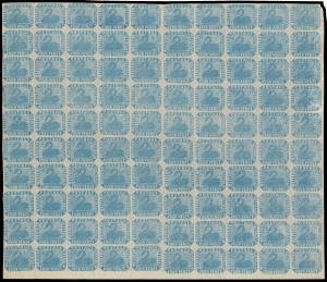FOUR PENCE - IMPERFORATE: The piece de r&eacute;sistance of the Major Transfer Varieties being a magnificent part-sheet of 100 (10x10) comprising Positions [51-60/231-240] being Row 3 [11-20] to Row 12 [11-20], including the following catalogued varieties: 'T' o