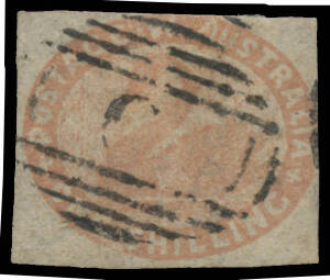 ONE SHILLING - IMPERFORATE: 1/- pale red-brown SG 4a variant, margins just touched at right & just shaved at the top to large, Cat &pound;1100. RPSofV Certificate (2016) states "pale red-brown shade...SG 4a (variant)". [This is an intermediate shade, closest to