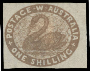 ONE SHILLING - IMPERFORATE: 1/- deep grey-brown SG 4b (variant) [40, 'AUSTRALI,A'], margins close to large, 'STOLOW' guarantee handstamp, unused, Cat &pound;650+. RPSofV Certificate (2013) as "grey brown (dark shade)".