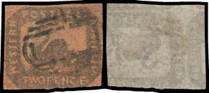 1857-59 Hillman Lithographs 2d brown-black/Indian red Printed on Both Sides SG 16a with the image on the reverse inverted, margins just shaved at top to good, void grid cancel, Cat &pound;850. RPSofV Certificate (2012).