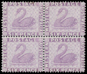 1876-81 Crown/CC Perf 14 6d lilac SG 75 block of 4, well centred (especially the upper pair), large-part o.g. with the lower pair being unmounted, Cat &pound;640++.
