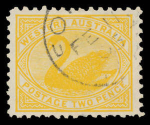 1902-11 V/Crown Perf 11 2d yellow with the Watermark Upright (Inverted) BW #W18B (SG 130a), exceptional centring, a few nibbled perfs, light cds of FE11/05, Cat $600 (&pound;500). [The ACSC states "only a small number of used stamps have been recorded...in Augu
