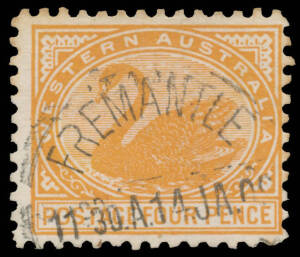 1905-12 Crown/A Perf 11 4d "pale chestnut" BW #W37B (SG 154a), minor tonespots, Fremantle cds of 14JA09, Cat $750 (&pound;400). [The ACSC states "Less than ten examples are recorded...used examples are dated between January and March 1909..." As noted for the p
