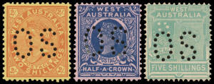 PUNCTURED 'OS': V/Crown 2/- 2/6d & 5/- BW #W59b W61a & W62b, large-part o.g., Cat $750. Scarce.