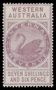 1881 'INTERNAL/REVENUE' Wide Crown/CA Watermark 7/6d dull purple Dzelme #R25, large-part o.g. Only 9120 printed. [This denomination was formerly listed by Gibbons as SG F19]