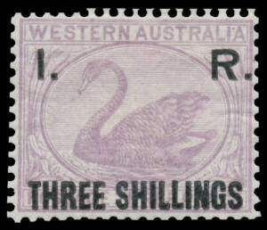 I. R.' OVERPRINTS: 'I. R./THREE SHILLINGS' on 3d lilac, two small thins, large-part o.g. Rare: only 4560 printed. RPSofV Certificate (2016).