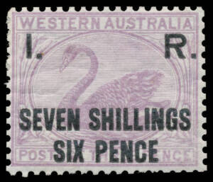 I. R.' OVERPRINTS: 'I. R./SEVEN SHILLINGS/SIX PENCE' on 3d lilac, minor wrinkles large-part o.g. Rare: only 1200 printed. RPSofV Certificate (2016).