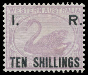 I. R.' OVERPRINTS: 'I. R./TEN SHILLINGS' on 3d lilac, minor wrinkle, large-part o.g. Rare: only 2400 printed. RPSofV Certificate (2016).