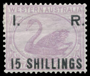 I. R.' OVERPRINTS: 'I. R./15 SHILLINGS' on 3d lilac, horizontal bend, large-part o.g. Rare: only 1200 printed. RPSofV Certificate (2016).