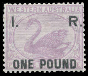 I. R.' OVERPRINTS: 'I. R./ONE POUND' on 3d lilac, part o.g. Rare: only 2160 printed. RPSofV Certificate (2016).
