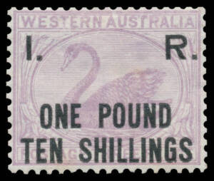 I. R.' OVERPRINTS: 'I. R./ONE POUND/TEN SHILLINGS' on 3d lilac, unused. Rare: only 1440 printed. RPSofV Certificate (2016).