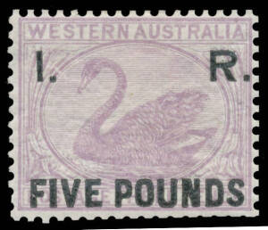 I. R.' OVERPRINTS: 'I. R./FIVE POUNDS' on 3d lilac, minor thin & a few clipped perfs, large-part o.g. Rare: only 960 printed. RPSofV Certificate (2016).