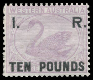 I. R.' OVERPRINTS: 'I. R./TEN POUNDS' on 3d lilac, large-part o.g. Rare: only 960 printed. RPSofV Certificate (2016).