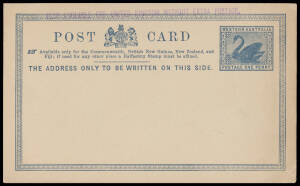 POSTAL CARDS: 1d with Admonition "Available only for the Commonwealth..." handstamped 'ALSO AVAILABLE FOR UNITED KINGDOM WITHOUT EXTRA POSTAGE.' in violet PC12, a couple of very minor blemishes, unused. Ex Dr Ed Druce: acquired for $2185.