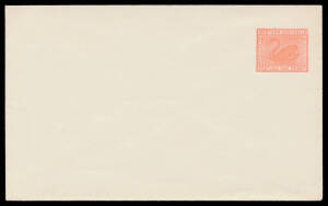 ENVELOPES: 1909 Large Die (23&frac12;x19&frac12;mm) 1d rose-pink EN6, unused. Very scarce. RPSofV Certificate. [The paper is a good quality surfaced laid stock. NB: the ink is infused with eosin, which glows brightly under ultra-violet light. This variety is unlisted i