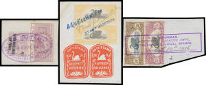 Fascinating annotated collection on display pages featuring the handstamps - some enormous types - &/or signatures of people authorised to cancel revenues Part One (Perth) with a wide array of issues including 'I. R.' Surcharges 7/6d, Lilacs &pound;1/10/- pair 
