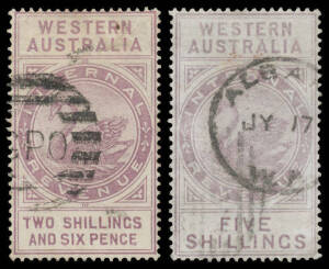 1881 Surcharges 2d & 3d, then Long Types (various watermarks) 1d to 5/- complete on a simplified basis, the 2d faded & the 1/- stained, all with postal cancellations. The 2/6d & 5/- are very scarce postally used. (9)