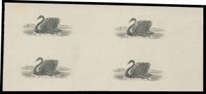 PLATE PROOFS: Swan vignette block of 4 on imperforate ungummed unwatermarked highly surfaced paper, minor creasing, Elsmore Online $1200+. Very scarce: absent from Francis Kiddle's collection.