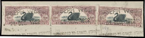 ISSUED STAMPS: &pound;100 black & purple horizontal pair plus &pound;25 black & purple tied to small document piece by boxed 'JOSEPH WEBB/21DEC1922/...' datestamp, Elsmore Online Cat $1870+. [John Dzelme states that only 207 of the &pound;100 were actually sold between iss