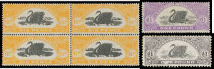 Mint group from various issues comprising 1d x6 including scarlet strip of 3 (plus a Waterlow 1d), 2d x8 including strip of 3 & corner block of 4, 3d x6 including a pair, 6d x8 including a block of 4, 1/- x5, 5/- & &pound;1 x2 (one with a surcase abrasion), a f