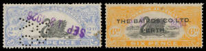 Security Devices comprising Commercial Perfins 'VO/Co' on 2d x2 and 'WS/&Co' on 1d bicolour & 1d scarlet, also 'GDCo' on 1d lilac, and 'THE BAIRD CO LTD/PERTH' Overprint on 1d 2d 3d & 6d. Very scarce. (9)