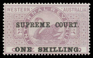 1903-05 Overprints 'ONE SHILLING.' on &pound;1 Dzelme #S22, very lightly mounted with large-part o.g., Elsmore Online Cat $675. [John Dzelme states that only 3577 were sold. Francis Kiddle's two examples each sold for $437]