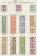 1879-1912 Issues on hingeless pages with First Sidefaces 4d SG 131 with part-o.g., No Wmk 4d to 1/- mint, 'Half-penny' on 1d Die I & a spurious Die II both used, Large Chalons Thin Paper to £1 used & Thick Paper mint set, 1884 Perf 9½x12 1/- unused, 1887- - 6