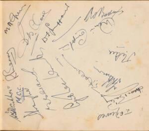 1950s AUTOGRAPH BOOK, with c202 signatures, noted cricket teams including 1950-51 England, West Indies, Victoria & NSW; rugby league teams with 1951 France, 1951 Australia, later Australia & New Zealand teams.