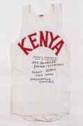 KENYA RUNNING SINGLET, signed & endorsed "Sammy Kipkurgat 800 & 1500 metres, Dan Omwansa 800 and 1500 metres, Nicholas Serem 1500 metres, James Kipngetich 1500 metres".