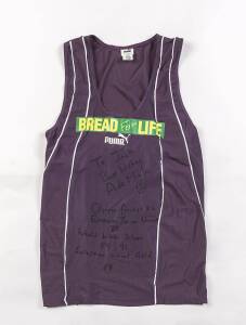 ADA MAFE'S RUNNING SINGLET, endorsed "To Jack, Best Wishes, Ada Mafe. Olympic finalist 84, European Junior Champ 85, World Indoor Silver 89, 91, European Indoor Gold 89". [Ada Mafe ia an English sprinter who competed at 200m & 400m].