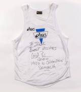 ABDE BILE'S RUNNING SINGLET, endorsed "To jack, best wishes, Abde Bile, 1500m W.Champion, Somalia". [Abde Bile of Somalia became world champion at 1500m in 1987].