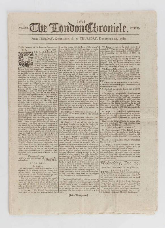 BOXING RELATED NEWSPAPERS: "The London Chronicle" (3 issues 1787-89) & "The Morning Post and Daily Advertiser" (3 issues 1789), with boxing related articles.