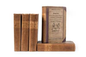 "Boxiana; or Sketches of Modern Pugilism", in 5 volumes by Pierce Egan [London, 1812-29], rebound set of this classic work, with some of the original pictures missing. Poor/Fair condition.