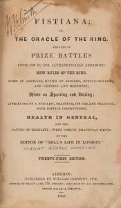 "Fistiana, or The Oracle of the Ring", by Dowling [21st Edition, London, 1859], cream cloth wrappers. Fair condition.