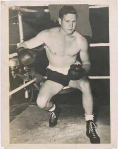 TOMMY BURNS, photograph signed "Tommy Burns, Welterweight Champion of Australia, 15-1-46".