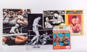 JAMES "BUSTER" DOUGLAS, signed colour photograph of his stunning upset when he knocked out previously undefeated champion Mike Tyson in 1990, size 30x41cm; plus large action photo signed by Sir Henry Cooper; Cassius Clay v Henry Cooper press photo; pictur