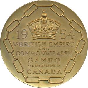 1954 BRITISH EMPIRE GAMES IN VANCOUVER, Participation Medal "1954 V.British Empire and Commonwealth Games, Vancouver, Canada", 55mm diameter; plus Fiji team badge.