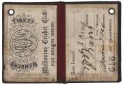 MELBOURNE CRICKET CLUB: 1889-90 Member's Season Ticket, green leather cover with gilt MCC logo on front & "1889-90" on reverse. No.616 Major H.J.King. Fair/Good condition. - 2