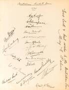 1934 & 1938 AUSTRALIAN TEAMS: Book "The Fifth Continent" by Hoppe [London, 1931], signed in front by 1934 Australian team (20 signatures including Bill Woodfull, Don Bradman & Arthur Mailey self-caricature); and signed at reverse by 1938 Australian team&nbsp;( - 2