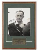 DON BRADMAN, signed photograph, window mounted, framed & glazed, overall 36x50cm. With CoA.