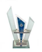 GREG WILLIAMS' TROPHY: Unusual glass & metal trophy, "1986 Foster's VFL Premiership Season/ GREG WILLIAMS/ Dual Brownlow Winner. Presented by Carlton & United Breweries", with etching of the Brownlow Medal in glass. In pieces, and minor faults, though wou