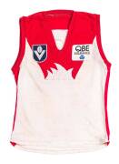 GREG WILLIAMS' SYDNEY SWANS JUMPER, number "2", from c1988-89, Opera House on red yoke, first QBE logo.