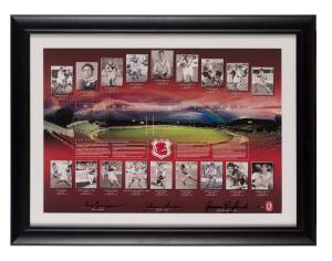 ST.GEORGE ILLAWARRA DRAGONS, display "Where Legens Walk", signed by Reg Gasnier, Johnny Raper & Graeme Langlands, limited edition 194/350, framed & glazed, overall 76x58cm.