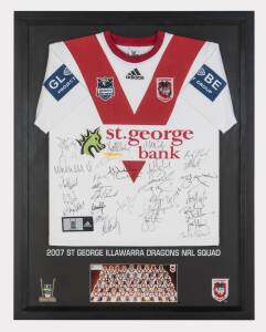 ST.GEORGE ILLAWARRA DRAGONS, signed jumper from 2007 with 30 signatures, framed & glazed, overall 80x103cm.