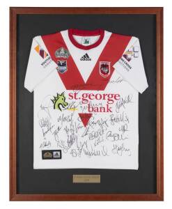 ST.GEORGE ILLAWARRA DRAGONS, signed jumper from 2008 with 23 signatures, framed & glazed, overall 80x100cm.