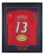 ADELAIDE UNITED: Three jerseys signed by c2007-2010 teams, each framed & glazed, largest 108x85cm.