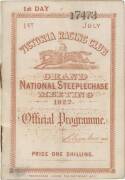 1922 GRAND NATIONAL STEEPLECHASE: "1st July, Victoria Racing Club, Grand National Steeplechase Meeting 1922, Official Programme". Fair/Good condition. {The 1922 Grand National Hurdle was won by Fiscom}.