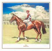 PHAR LAP, print "Phar Lap - Melbourne Cup 1930, Jockey Jim Pike" by Brian Clinton, signed by the artist and numbered "Artists Proof 4 of 5", window mounted, framed & glazed, overall 81x80cm.