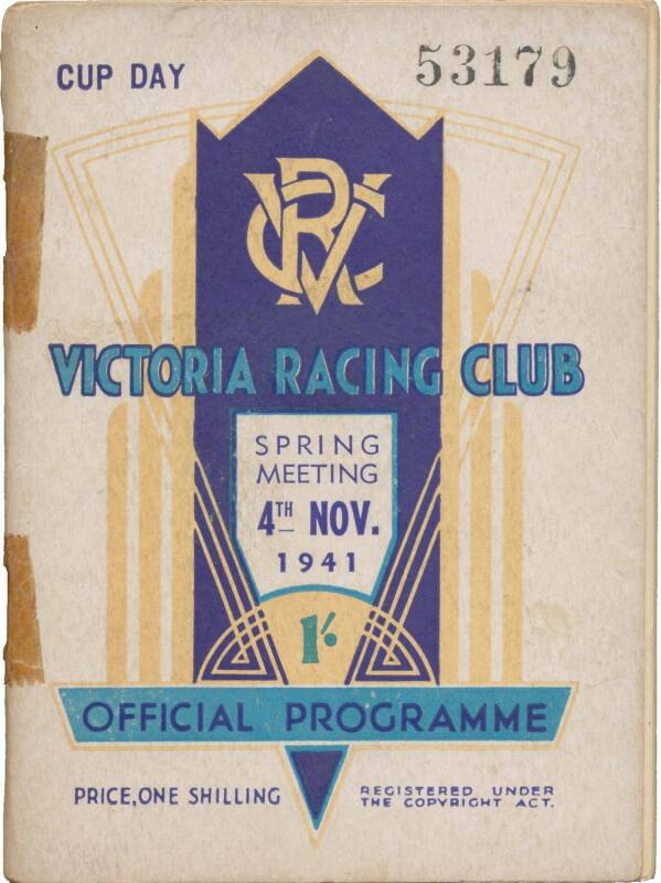 1941 MELBOURNE CUP: "Cup Day, Victoria Racing Club, Spring Meeting, 4th Nov. 1941, Official Programme".